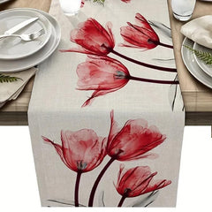 Polyester Table Runner Vintage Tulip Flower Holiday Table Cover