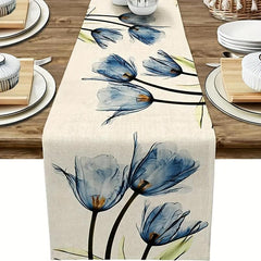 Polyester Table Runner Vintage Tulip Flower Holiday Table Cover