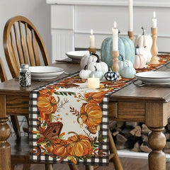 Stripes Pumpkin Sunflower Linen Table Runner
