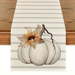 Stripes Pumpkin Sunflower Linen Table Runner