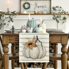 Stripes Pumpkin Sunflower Linen Table Runner