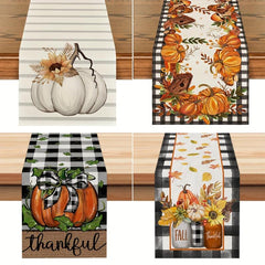 Stripes Pumpkin Sunflower Linen Table Runner