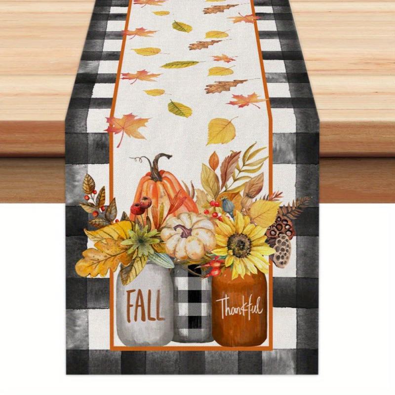 Stripes Pumpkin Sunflower Linen Table Runner
