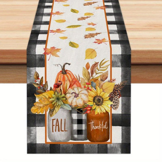 Stripes Pumpkin Sunflower Linen Table Runner