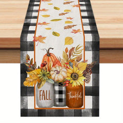 Stripes Pumpkin Sunflower Linen Table Runner