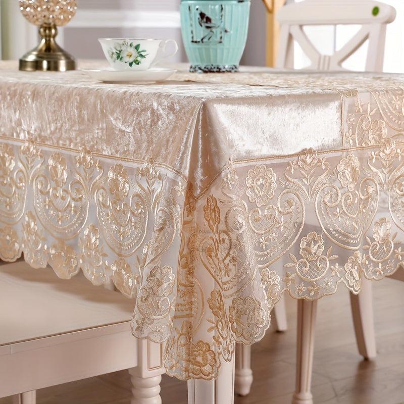 Brown Velvet Lace Embroidered Tablecloth for Events