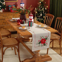 Polyester Embroidered Table Runner Christmas Theme Red Flower Pattern
