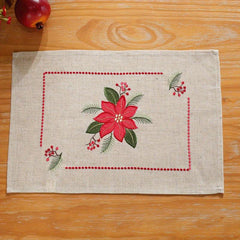 Polyester Embroidered Table Runner Christmas Theme Red Flower Pattern