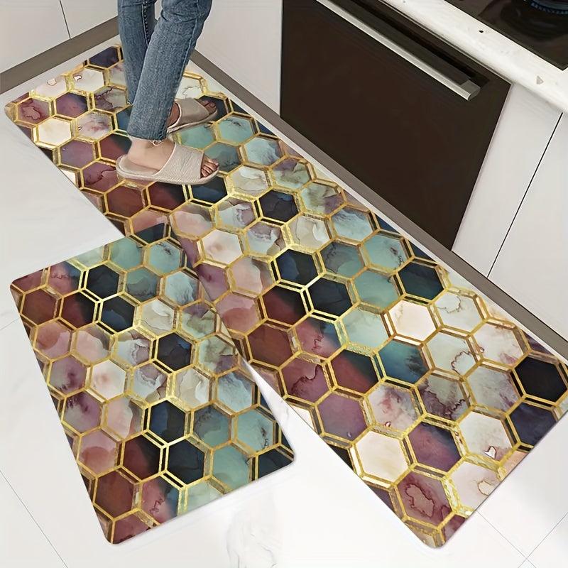 Absorbent Honeycomb Kitchen Rugs Non Slip Stain Resistant Waterproof Mats