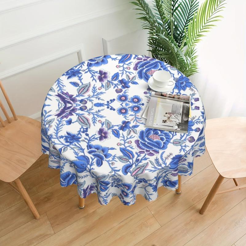 Floral Round Table Cloth Stain Resistant Water Repellent Wrinkle Circle Table
