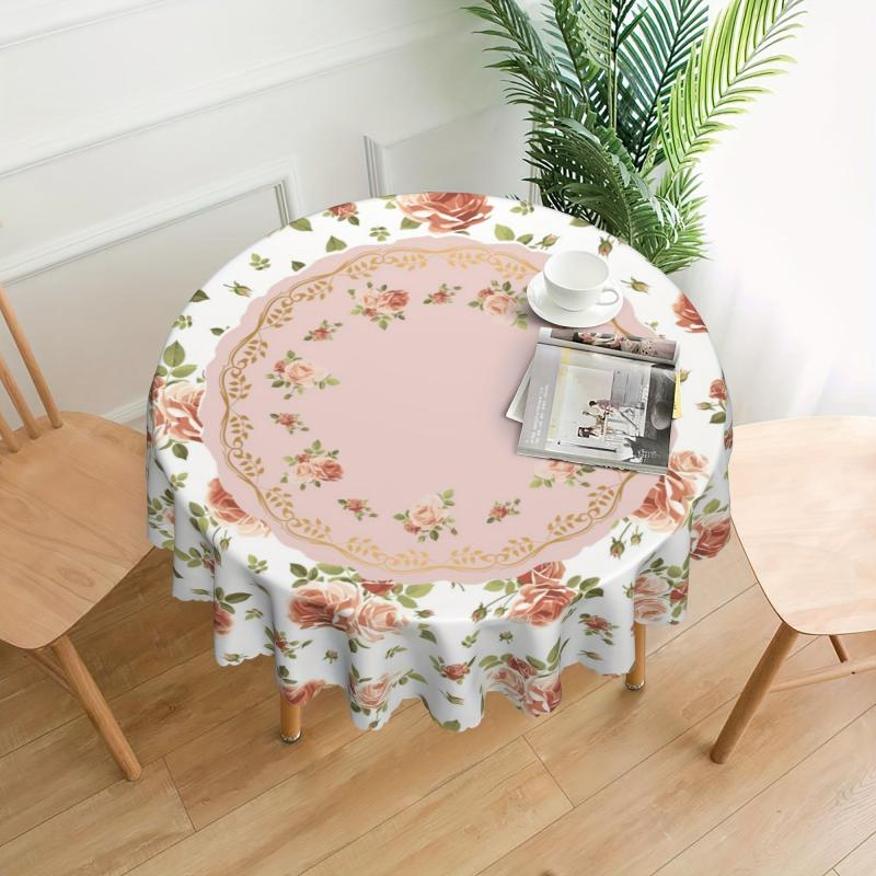 Floral Round Table Cloth Stain Resistant Water Repellent Wrinkle Circle Table