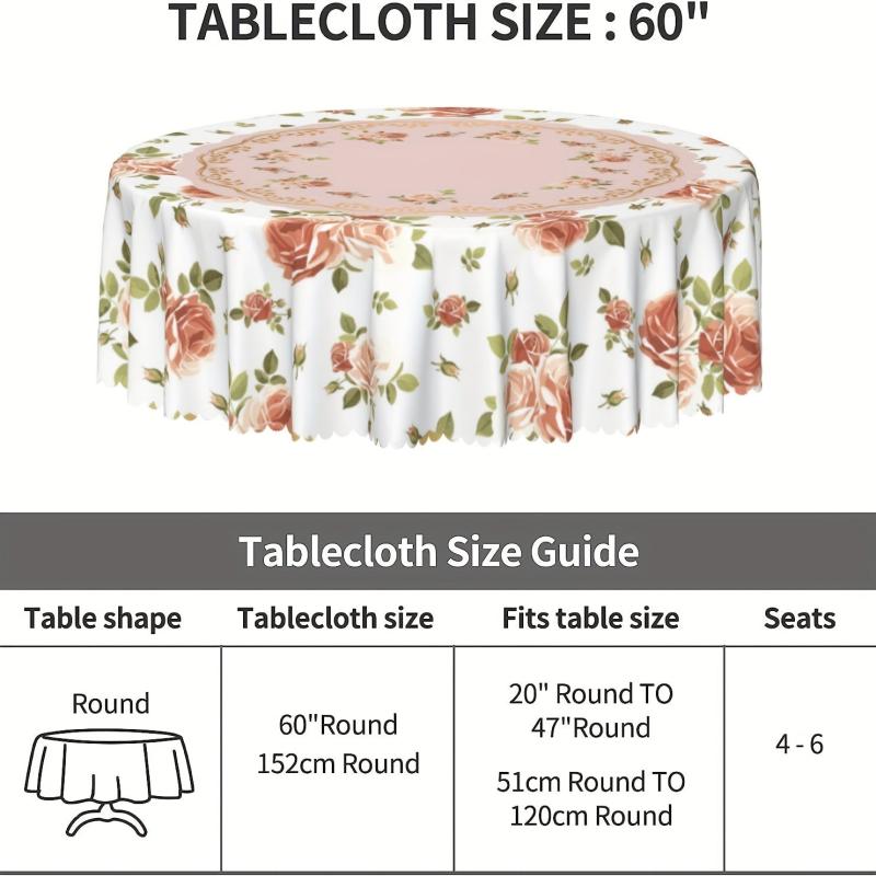 Floral Round Table Cloth Stain Resistant Water Repellent Wrinkle Circle Table