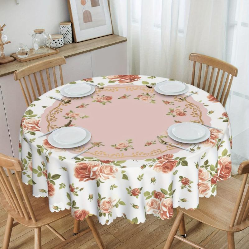 Floral Round Table Cloth Stain Resistant Water Repellent Wrinkle Circle Table
