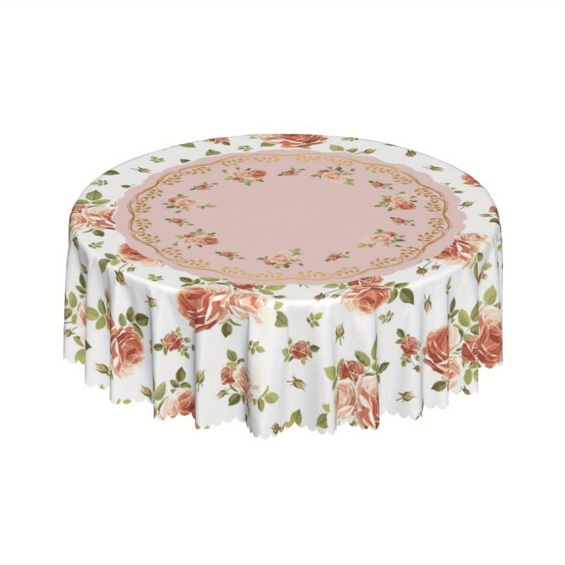 Floral Round Table Cloth Stain Resistant Water Repellent Wrinkle Circle Table