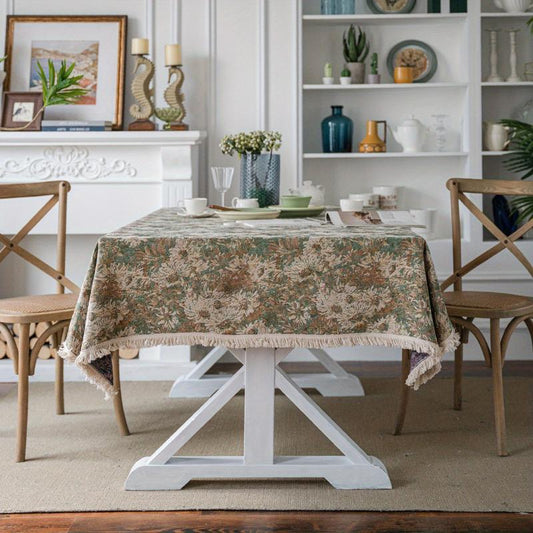 Dark Colorful Tablecloth with Retro Painting Texture for Dining Decor