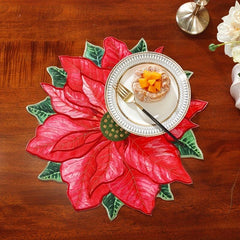 Red Floral Pattern Placemat - Heat Insulation, Waterproof, Non-slip
