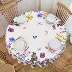 Flower Round Tablecloth Stain Resistant Water Repellent Dining Table Cover