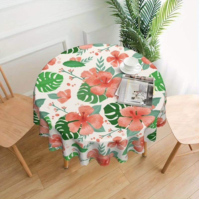 Flower Round Tablecloth Stain Resistant Water Repellent Dining Table Cover