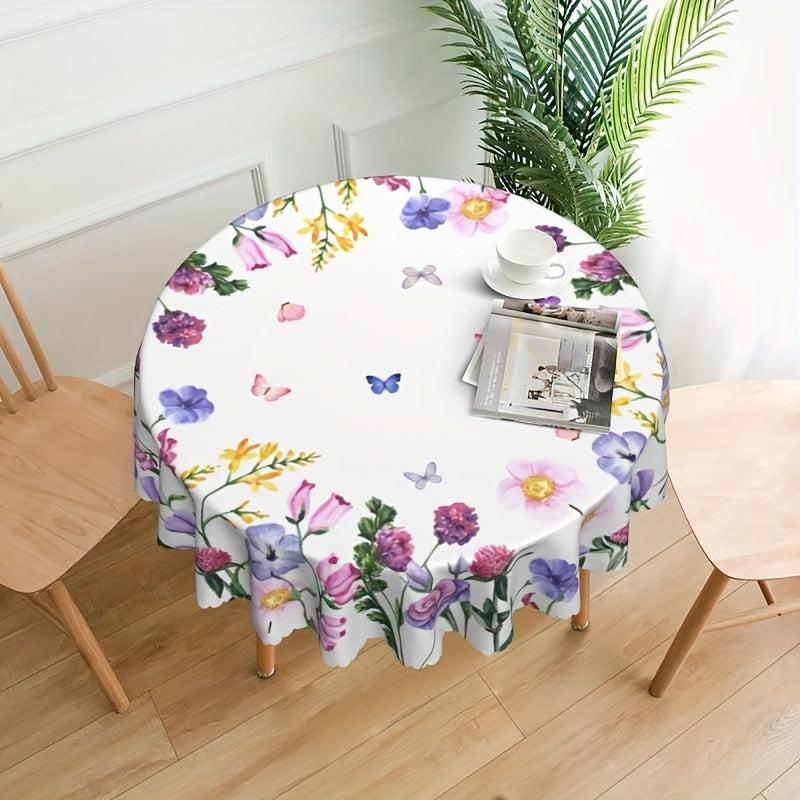 Flower Round Tablecloth Stain Resistant Water Repellent Dining Table Cover