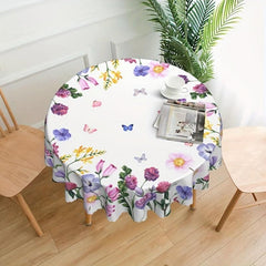 Flower Round Tablecloth Stain Resistant Water Repellent Dining Table Cover