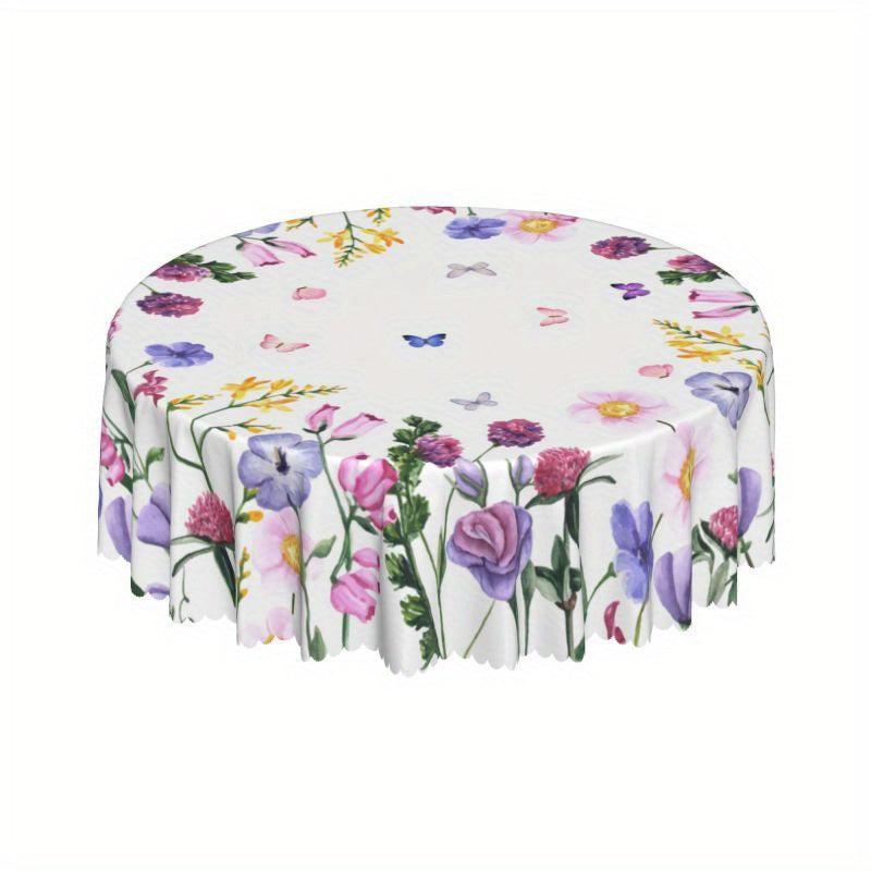 Flower Round Tablecloth Stain Resistant Water Repellent Dining Table Cover