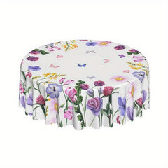 Flower Round Tablecloth Stain Resistant Water Repellent Dining Table Cover