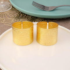 2pcs Golden Napkin Rings Floral Pattern Cast Iron Polished Metal Christmas Decor