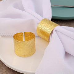 2pcs Golden Napkin Rings Floral Pattern Cast Iron Polished Metal Christmas Decor