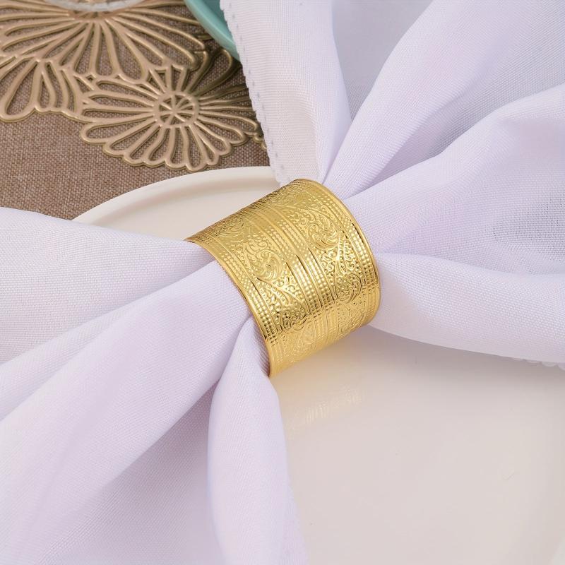 2pcs Golden Napkin Rings Floral Pattern Cast Iron Polished Metal Christmas Decor