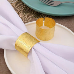 2pcs Golden Napkin Rings Floral Pattern Cast Iron Polished Metal Christmas Decor