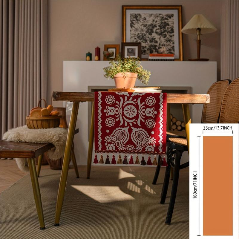 European Style Flower Table Runner with Tassel