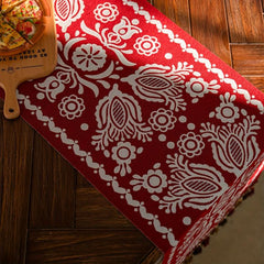 European Style Flower Table Runner with Tassel