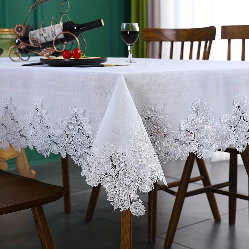 Linen Tablecloth Lace Table Cover Vintage Rectangular Table Cloth