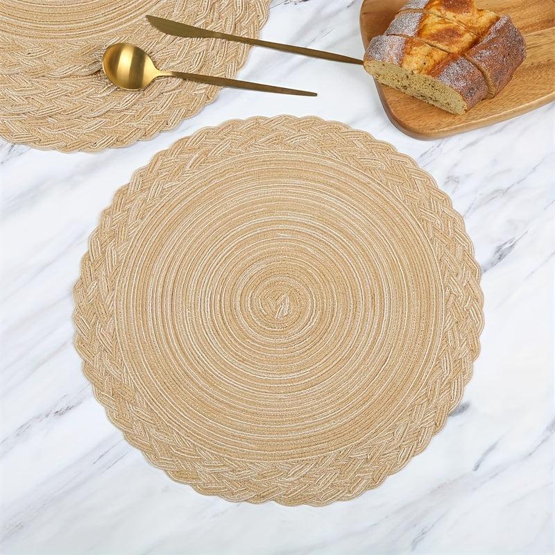 4PCS Round Polyester Placemats Double Circle Table Mat Woven Room Decor