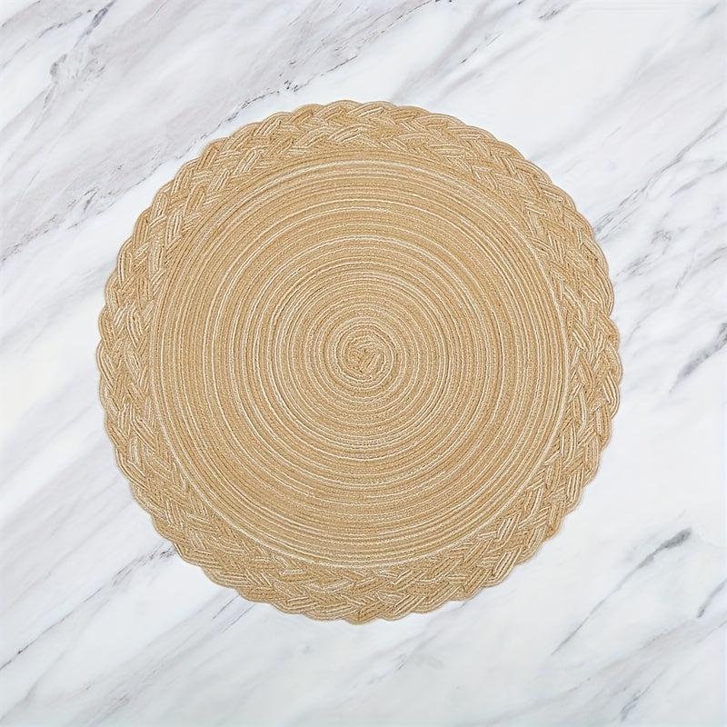 4PCS Round Polyester Placemats Double Circle Table Mat Woven Room Decor
