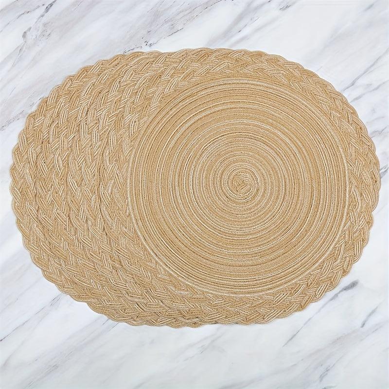 4PCS Round Polyester Placemats Double Circle Table Mat Woven Room Decor