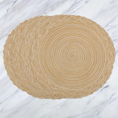 4PCS Round Polyester Placemats Double Circle Table Mat Woven Room Decor