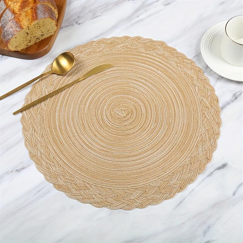 4PCS Round Polyester Placemats Double Circle Table Mat Woven Room Decor