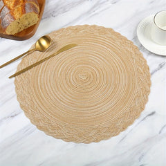 4PCS Round Polyester Placemats Double Circle Table Mat Woven Room Decor