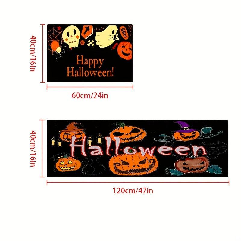 2 Pcs Halloween Happy Pumpkin Kitchen Mat Anti-Fatigue Non-Slip Waterproof