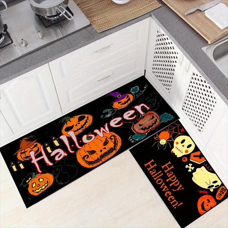 2 Pcs Halloween Happy Pumpkin Kitchen Mat Anti-Fatigue Non-Slip Waterproof