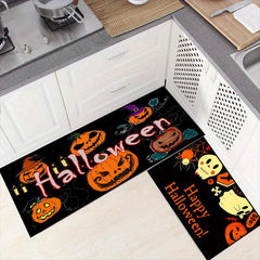 2 Pcs Halloween Happy Pumpkin Kitchen Mat Anti-Fatigue Non-Slip Waterproof