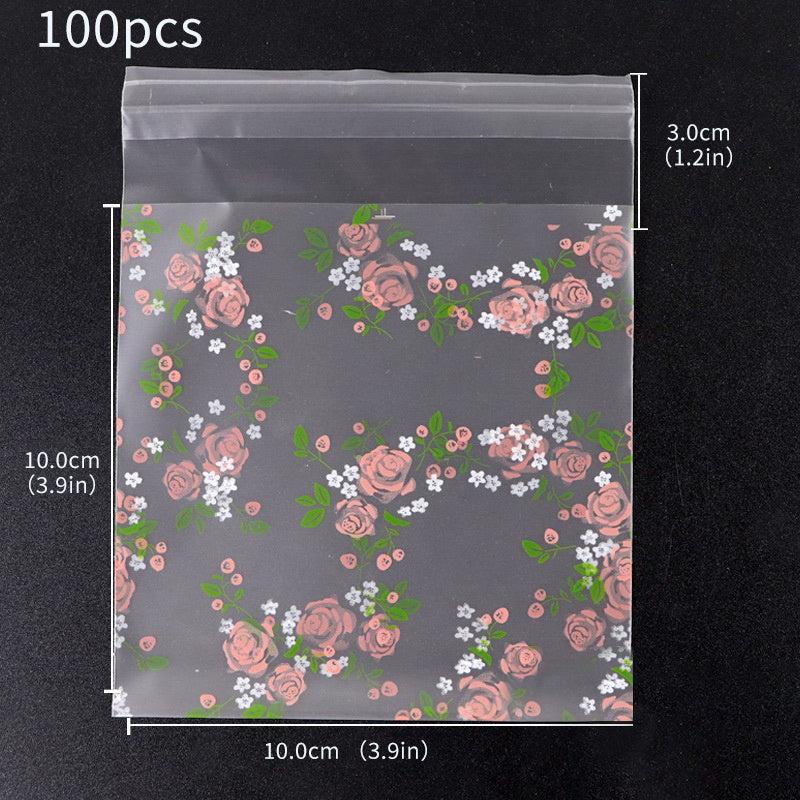 100pcs Rose Baking Bags Self Adhesive for Cookies Candy Chocolate