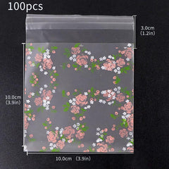 100pcs Rose Baking Bags Self Adhesive for Cookies Candy Chocolate