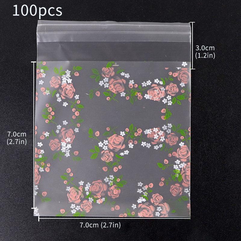 100pcs Rose Baking Bags Self Adhesive for Cookies Candy Chocolate