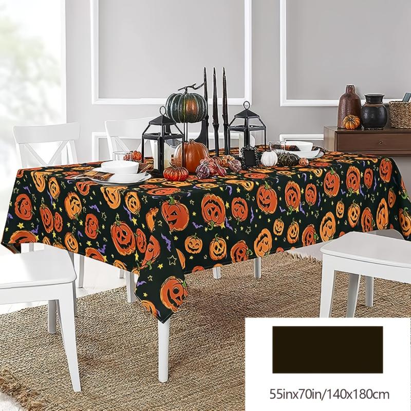 Polyester Halloween Tablecloth Pumpkin Bat Orange Scary Themed