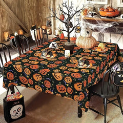 Polyester Halloween Tablecloth Pumpkin Bat Orange Scary Themed
