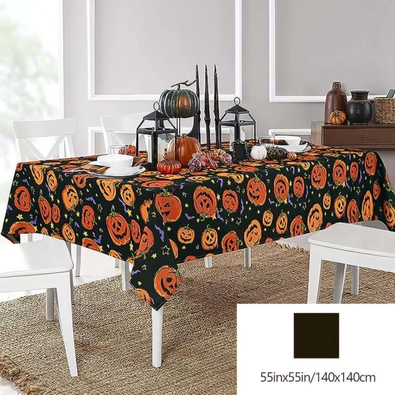 Polyester Halloween Tablecloth Pumpkin Bat Orange Scary Themed