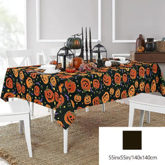 Polyester Halloween Tablecloth Pumpkin Bat Orange Scary Themed