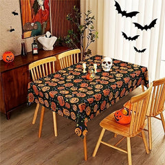 Polyester Halloween Tablecloth Pumpkin Bat Orange Scary Themed